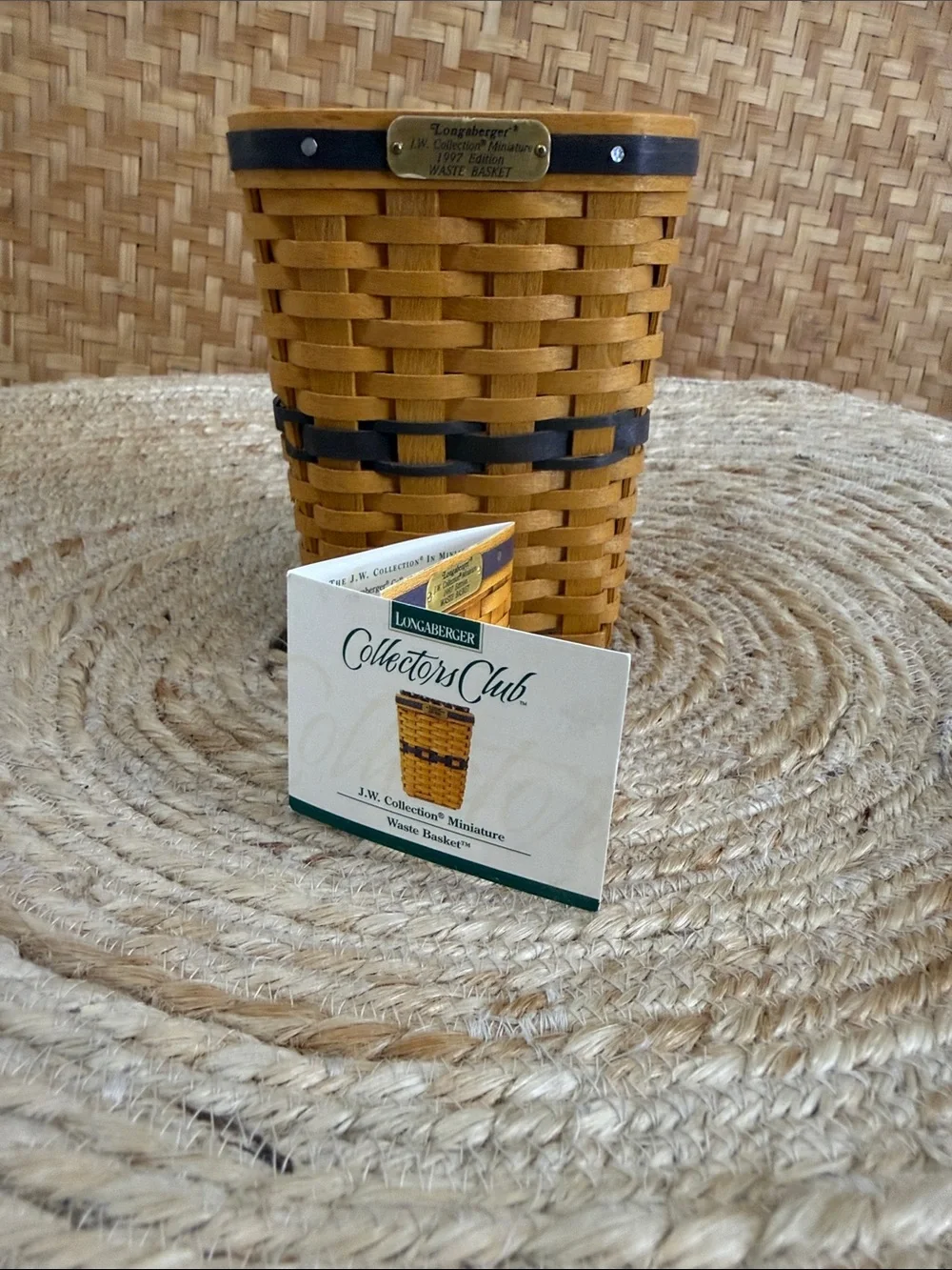 Longaberger 1997 JW Collection Miniature Waste Basket w/ Collector Card